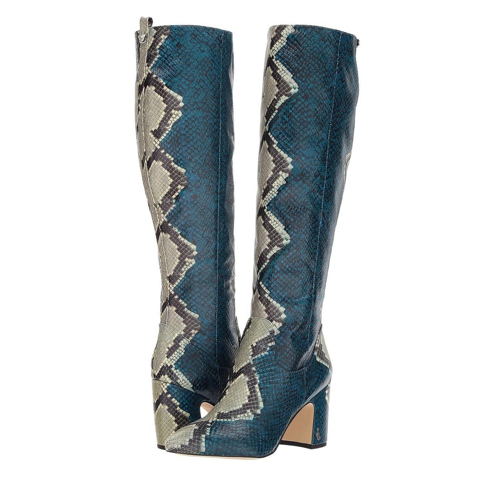 NWOT SAM EDELMAN Hai knee high boots blue snake 8